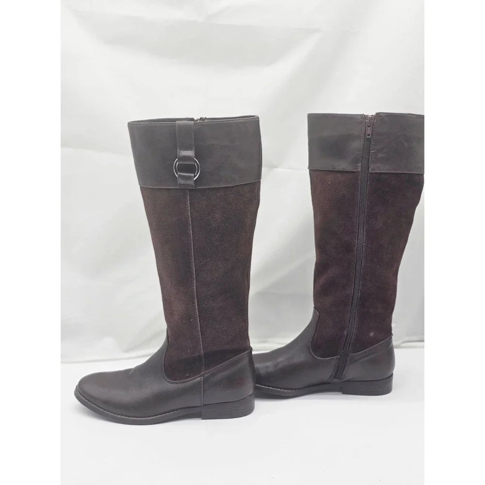 Bass Megan Knee High Boots Women 5M Brown Excellent Leather Suede Mixed Media